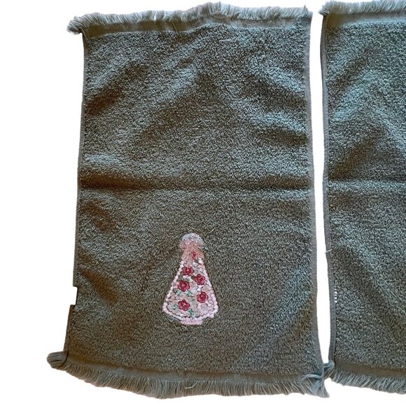 VTG Christmas Holiday Hand Towels 100% Cotton Stitched Green Set of 3 Embroidery - Picture 11 of 16